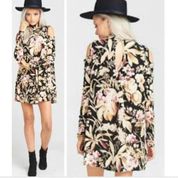 Show Me Your Mumu Cold Shoulder Long Sleeve Mini Dress Floral Size XS Mock Neck - Picture 1 of 8